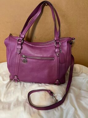 Coach Purple Leather Satchel with Silver Trim.